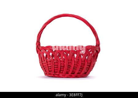 Empty red decorative basket isolated on white background Stock Photo