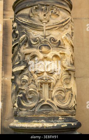 Decorative architectural carvings on the stone entrance of Dunham Massey Hall in Cheshire, England Stock Photo