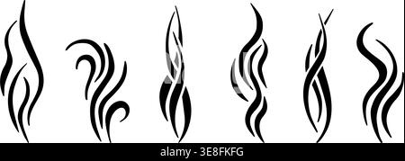 Doodle steam and smoke icon set with aroma waves vector illustration set. Stock Vector