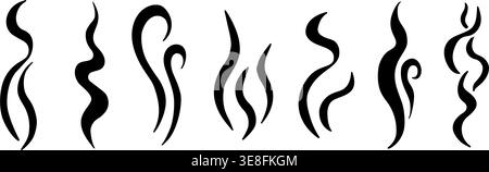 Doodle steam and smoke icon set with aroma waves vector illustration set. Stock Vector