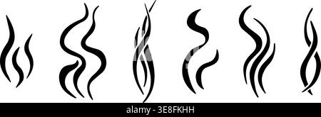Doodle steam and smoke icon set with aroma waves vector illustration set. Stock Vector