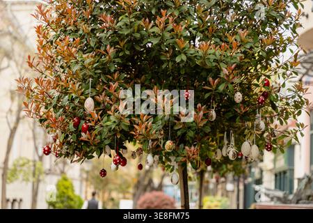 Decorated Tree Adorned Hanging Easter Eggs Stock Photo