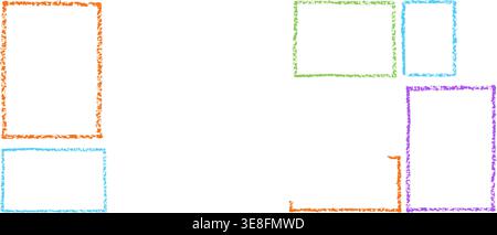 Colorful kindergarten crayon frame with hand-drawn doodle border vector illustration set. Stock Vector