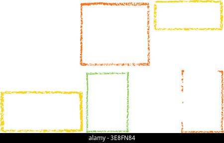 Colorful kindergarten crayon frame with hand-drawn doodle border vector illustration set. Stock Vector
