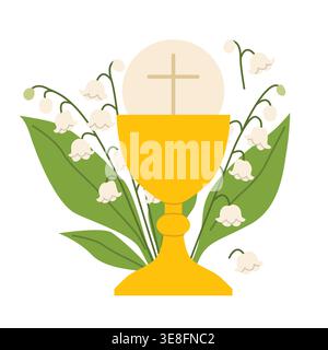 holy communion chalice and ily of the valley flowers; design element for first holy communion invitations and greeting cards - vector illustration Stock Vector