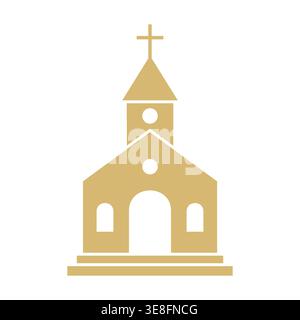 golden church icon, Elegant Religious Symbol, Christian Church Silhouette, Spiritual Architecture Clipart, Isolated Gold Design on White Background- v Stock Vector