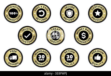 Premium Gold and Black Business Guarantee Badges for Product Trust and Return Policies Vector Illustration Stock Vector