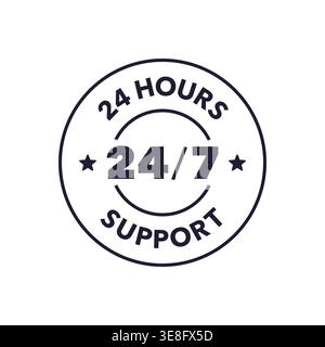 24/7 Support Badge with Clock Symbol in Circular Customer Service Icon Design Vector Illustration Stock Vector