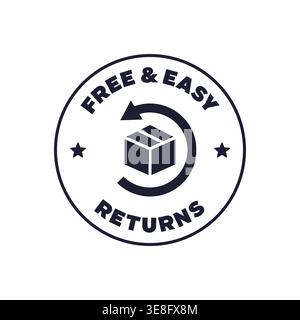 Free Return Badge with Box Icon Simple Circular Ecommerce Guarantee Design Vector Illustration Stock Vector