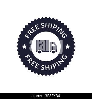 Free Shipping Badge with Delivery Truck Icon in Minimal Vector Style on White Background Stock Vector