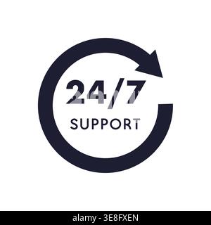 24/7 Support Badge with Circular Arrow Symbol Vector Illustration Stock Vector