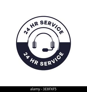 24 Hour Service Customer Support Badge with Headset Icon in Circular Design Vector Illustration Stock Vector