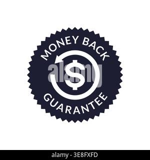 Circular Arrow Badge with Money Back Guarantee Text in Vintage Vector Style on White Background Stock Vector