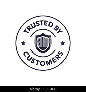 Vector Trusted by Customers Badge with Shield Icon in Circular Security Stamp Design Stock Vector