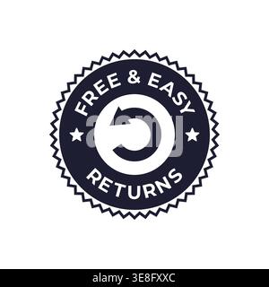 Free and Easy Returns Badge with Circular Arrow Symbol in Flat Minimal Style Vector Illustration Stock Vector