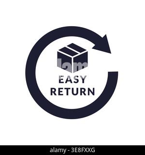 Easy Return Circular Badge with Box and Arrow Symbol Vector Illustration Stock Vector