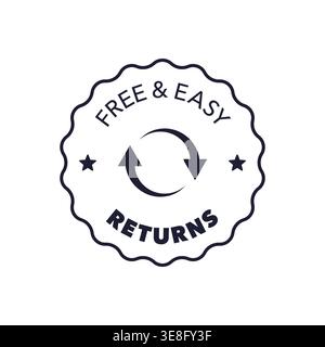 Free and Easy Returns Badge with Circular Arrows in Minimal Vector Illustration Stock Vector