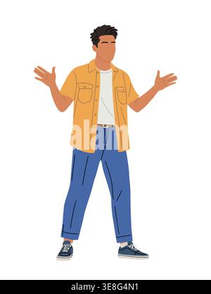 Young man gestures with both open arms Stock Vector