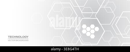 Light gray hexagon technology abstract background soft gradient minimalist honeycomb pattern with subtle hexagonal outlines and faint nodes, cool Stock Vector