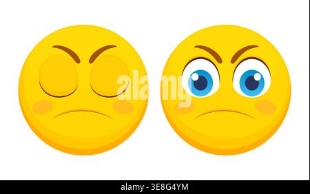 Angry emoji face vector illustration with closed and open eyes Stock Vector