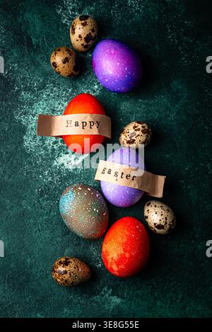 Easter eggs painted in purple and red Stock Photo