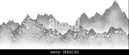 Geometric mountain silhouette of alpine peaks with stipple texture background Stock Vector