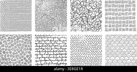 Hand-drawn crosshatch patterns with organic lines and pencil textures vector illustration set. Stock Vector