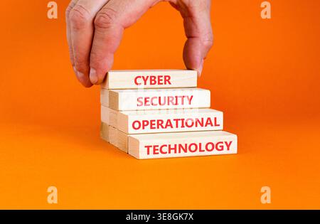 Cyber security symbol. Concept words Cyber security operational technology on beautiful wooden blocks. Beautiful orange background. Business Cyber sec Stock Photo