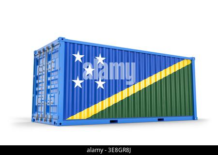 Solomon Islands flag painted on a cargo shipping container isolated on white. 3d render Stock Photo