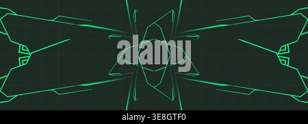 Dark green angular lines converging abstract background with symmetrical star center, neon glow and textured circuitry. Strong futuristic vibe with Stock Vector