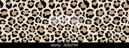 Seamless leopard print pattern with brown spots on beige background. Vector animal skin texture perfect for fabric design, fashion textiles, and safari-themed decoration projects. Stock Vector
