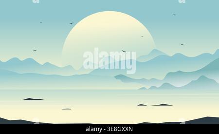 Seaside landscape travel banner. Concept website design for travel agency. Fjord flat nature landscape Stock Vector