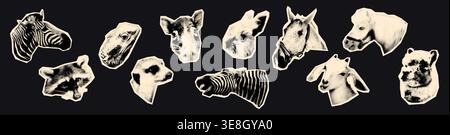 Animals heads halftone collage cut out vector illustration Stock Vector