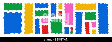 Set of colorful abstract wavy frames and labels on white background. Modern organic shapes collection for banners, tags, stickers, social media posts, posters and web design elements. Stock Vector