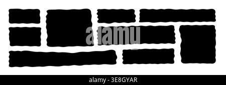 Abstract set of wavy organic black rectangles isolated on white background. Collection of irregular rounded shapes for modern design, branding, posters, templates, and creative graphic layouts. Stock Vector
