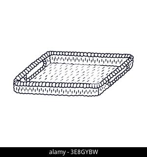 Hand drawn line art doodle woven rattan tray icon vector illustration Stock Vector