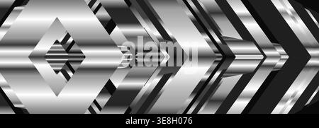 Monochrome chrome chevrons reflecting light. Metallic abstract background with mirrored patterns, high contrast polish and industrial sheen. Bold Stock Vector