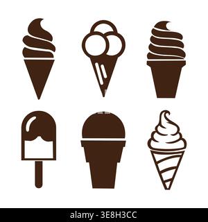 Ice Cream Icon Set – Cone, Popsicle, and Scoop Silhouette Collection for Dessert, Summer, and Sweet Food Design Stock Vector