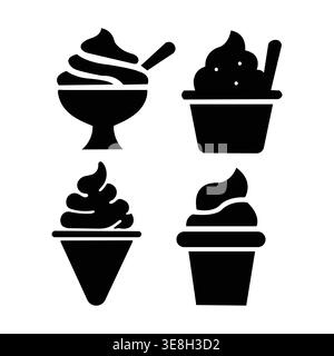 Ice Cream Silhouette Set – Dessert Cone, Cup, and Frozen Treat Icons for Summer and Sweet Food Design Stock Vector