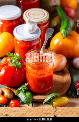 Hot tomato sauce, adjika, salsa, passata or marinara. Stock Photo