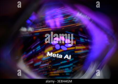 Brussels, Belgium. 14th Apr, 2026. The Meta Platforms AI logo is displayed on a smartphone screen in this photo illustration, as the company launches its new “Muse Spark” artificial-intelligence model, marking a major push to compete with rivals in the global AI race. Taken in Brussels, Belgium, on 14 April 2026. (Jonathan Raa/Sipa USA) *** Strictly for editorial news purposes only *** Credit: Sipa USA/Ģ����ý Live News Stock Photo