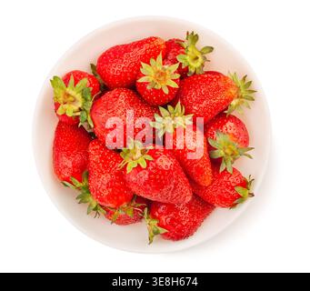 strawberry bowl path isolated on white top view Stock Photo