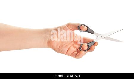 scissors in hand path isolated on white Stock Photo