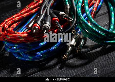 rca ts audio cable on black wood background Stock Photo