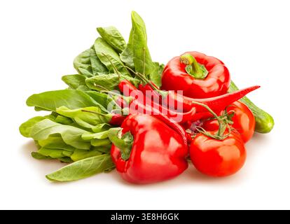 chili pepper greens vegetable mix path isolated on white Stock Photo
