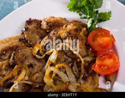Fried rabbit liver Stock Photo