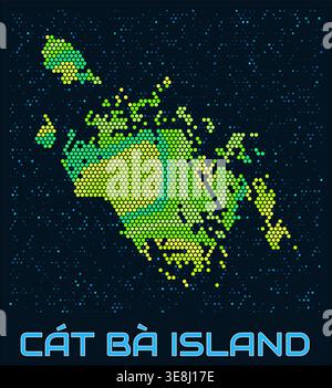 Cat Ba Island hexagon dots map. Digital style boundary shape. Cat Ba Island map and title. Stock Vector