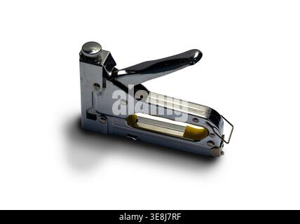 Professional Chrome Construction Staple Gun Isolated on White Background Stock Photo