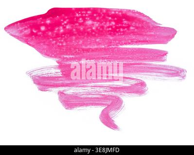Broad pink watercolor wash with textured paint splatters on white background Stock Photo