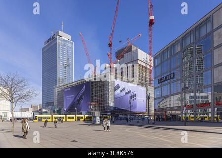 View of Alexanderplatz in Berlin by tram. Covivio Tower construction site. Berlin, Germany Stock Photo